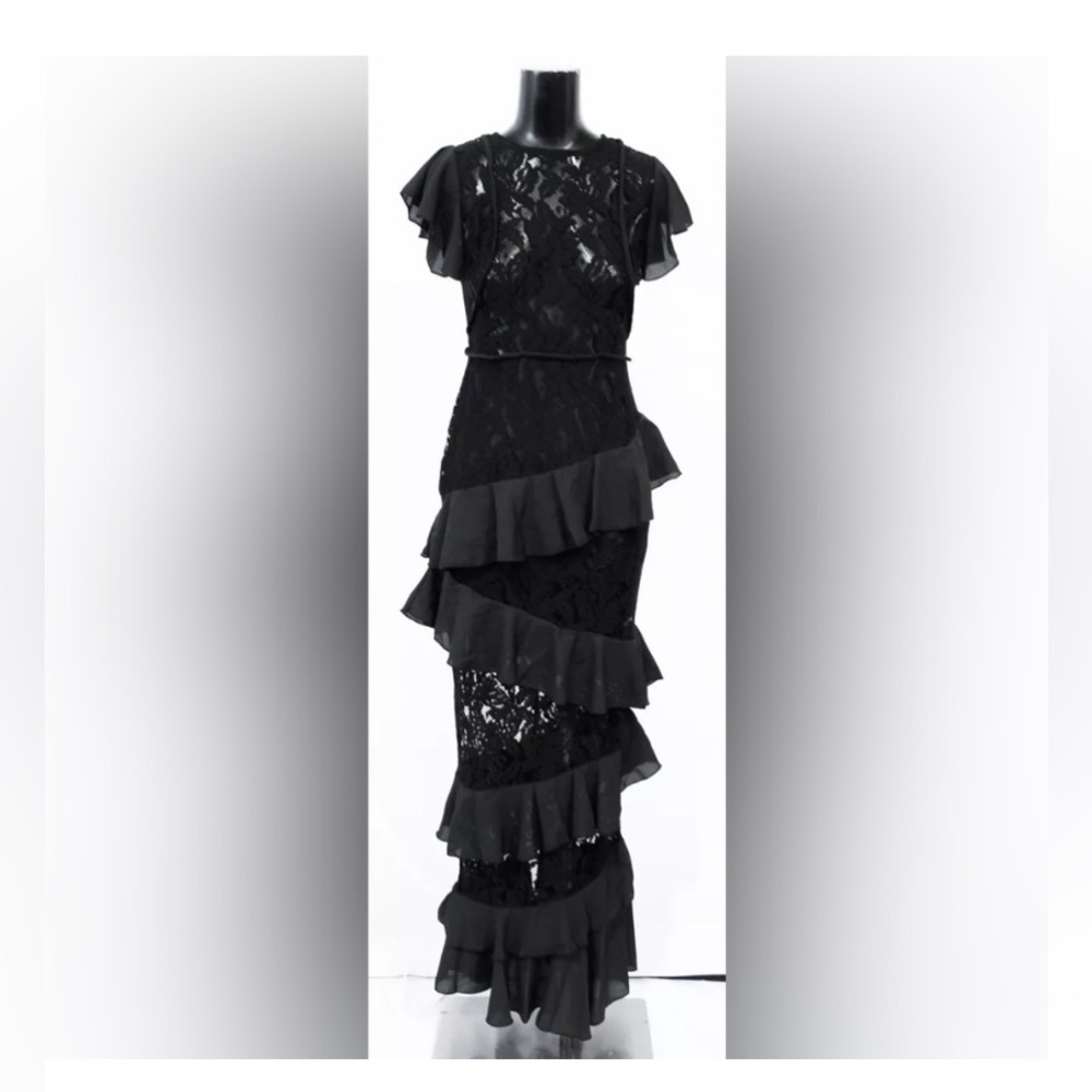 PrettyLittleThing Black Lace Maxi Dress with Ruffles - Picture 5 of 5